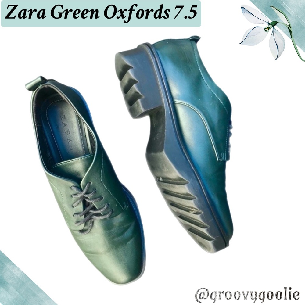 Zara Green Leather lug dole oxfords 7.5